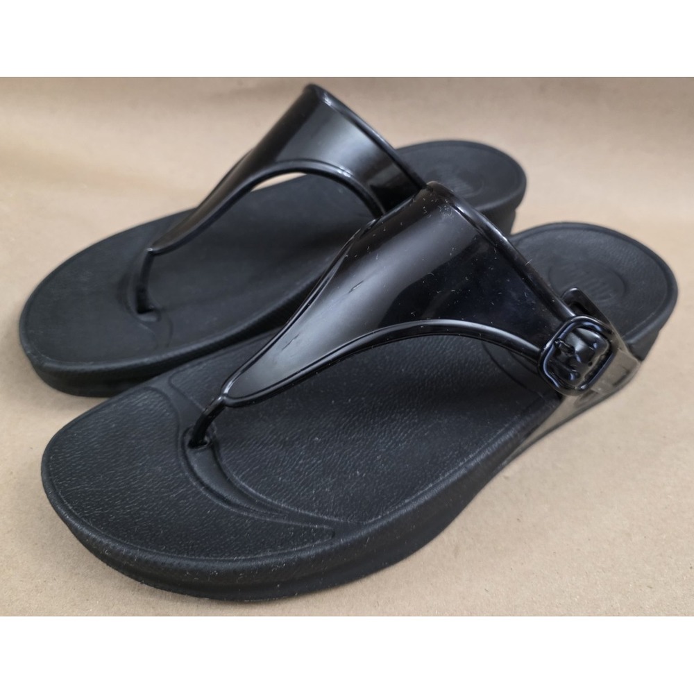 FitFlop (Sz 8) Jelly Buckle Thong Sandals Black Style 403-090 Comfort Neutral